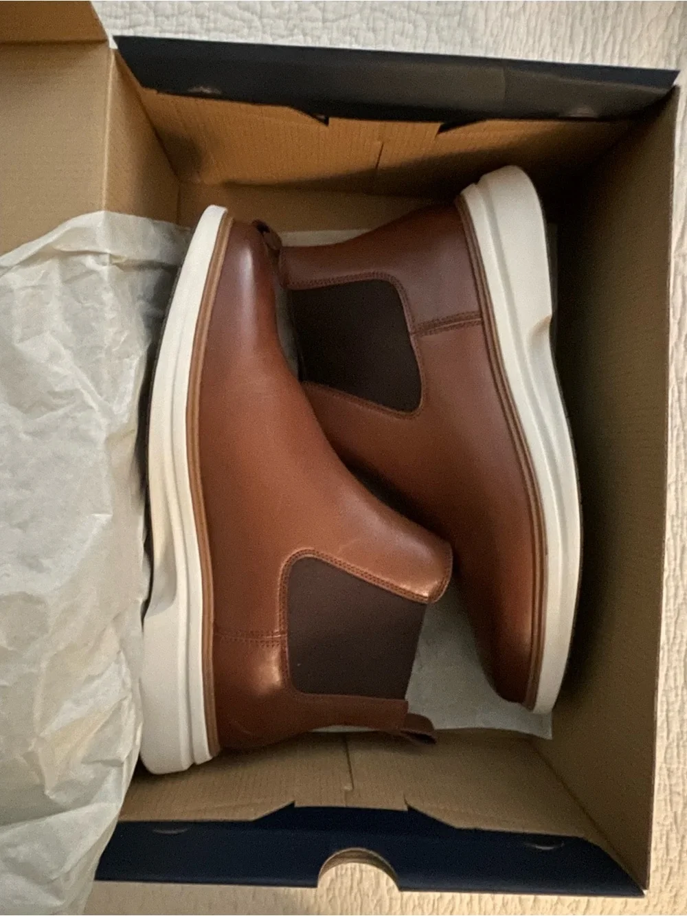 Cole Haan Men's Brown Leather Chelsea Boots with White Sole- Original Grand